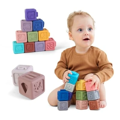 Bild av Fantastiska Montessori spel för spädbarn och barn 6 månader uppåt babyleksak babyspel 1 år 2 3 i silikon 12 kuber av sensorisk aktivitet baby lärande tandvård nyfödd julklapp