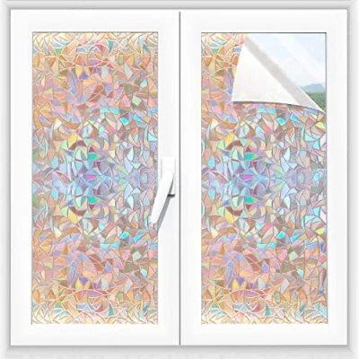 Bild av Alyvisun Självhäftande Regnbågs fönsterfilm 90x220cm, 3D Avtagbart med Statisk Cling, UV skyddande och dekorativt För Kontor/Hem/Kök