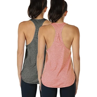 Bild av icyzone Yoga sport linne dam racerback löpartopp fitness löpning skjorta toppar, 2 pack, Kol/rosa, S