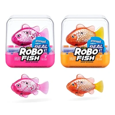 Bild av ZURU Robo Alive Fish Simmande robotfisk (rosa + gyllene), vattenaktiverad, ändrar färg, levereras med batterier, Amazon Exclusive (2 pack), serie 3