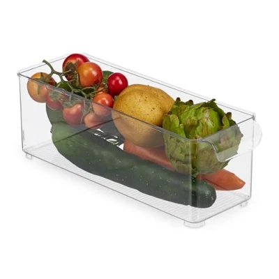 Bild av Relaxdays Kylskåpsarrangör, matförvaring, kylskåpslåda med handtag, HxBxD 10,5 x 10 30,5 cm, transparent