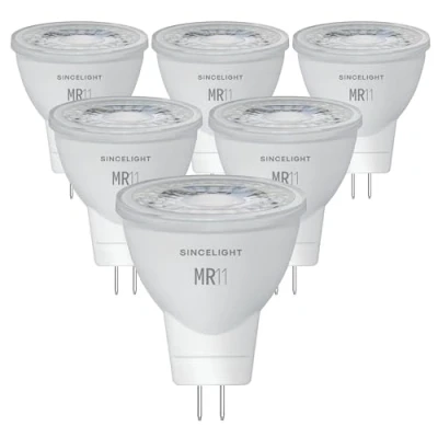 Bild av SINCELIGHT MR11 GU4 12 V LED liten spotlight glödlampa 35 mm reflektor, 3 W, 280 lumen, 25 W halogen ekvivalent, 4 000 K (neutral vit hög färgåtergivning RA_x92, strålvinkel, paket med 6