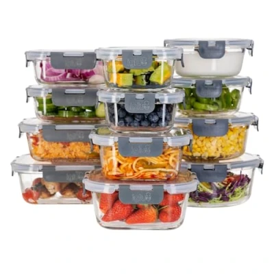Bild av Igluu Meal Prep Glasbehållare med lock (12 pack) Återanvändbara måltidsförberedande behållare, mikrovågsugn, ugn, frys och diskmaskin Läckagesäkra matförvaringsbehållare (320ml 1050ml)