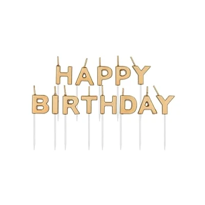 Bild av Folat 24206 tårtljusset &#039;Happy Birthday&#039; guld 2 cm födelsedagsljus för födelsedag, födelsedagsdekoration, barnfester, bröllop, företagsfester, årsdagar