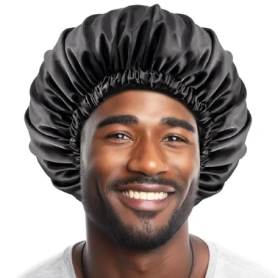 Bild av Lolalet hätta för män, hårsilkeshättor sovande herr justerbar satin nattmössa dreadlocks afroflätor lockigt Svart, one size