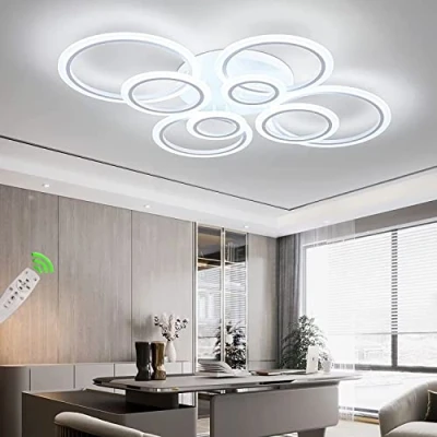Bild av Modern LED taklampa dimbar fjärrkontroll 8 Ring 108W 8640LM, stor för vardagsrum, sovrum, kontor, vit, 3000 6500K
