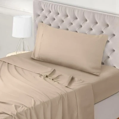 Bild av Utopia Bedding 3 Delat Sänglakanset 90x190 Enkel Skötsel Mjukt Borstat Mikrofibertyg Platt Lakan, Dra på lakan Med 1 Örngott 50x75, Beige