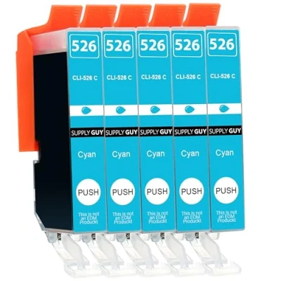 Bild av Supply Guy 5 bläckpatroner met chip kompatibel med Canon CLI 526 Cyan för IP4850 IP4950 IX6550 MG5150 MG5250 MG5340 MG5350 MG6150 MG6250 MG8150 MG8240 MG8250 MX715 MX885 MX895