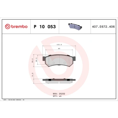 Bild av BREMBO P 10 053 Jeu de plaquettes frein contact signal d&#039;usure exclu sans accessoires CHEVROLET: Lacetti 5 portes, Nubira Break, Berline