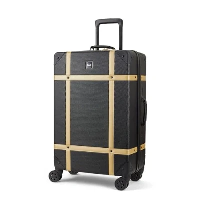 Bild av Rock vintage resväska retro 8 hjul spinner bagage, Svart/guld, M