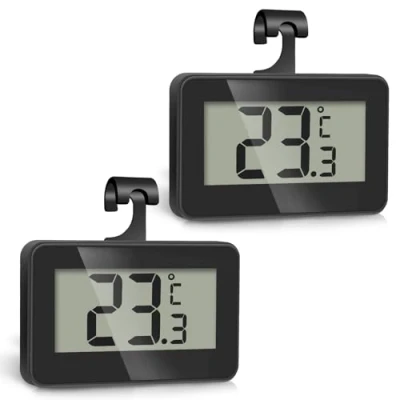 Bild av Romon Kylskåpstermometer, 2 stycken digitala vattenkyltermometrar, frystermometer vattentät med krok, lätt att läsa LCD skärm, max/min funktion, perfekt för hem, restauranger