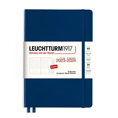 Bild av LEUCHTTURM1917 367551 akademisk veckoplanerare medium (A5) 2024, 18 månader, marinblå, engelska