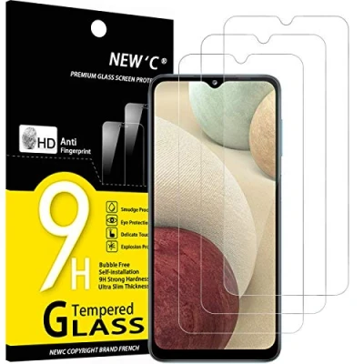 Bild av NEW&#039;C 3 Pack, skärmskydd i glas för Samsung Galaxy A12, A02s, bubbelfri, 9H hårdhet, 0,33 mm ultratransparent, ultrabeständigt härdat