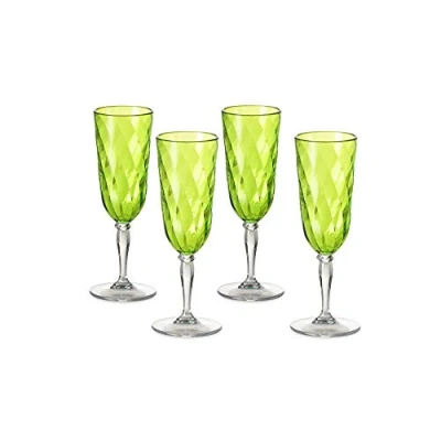 Bild av Omada Design 4 glas för champagne, 203 ml flöjt i akryl okrossbar plast, diamantlinje, grön