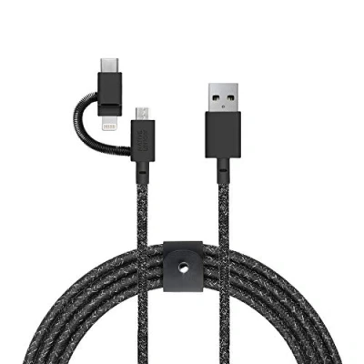 Bild av Native Union Belt universalkabel 2 m Ultra stark laddningskabel [MFi certifierad] med 3 i 1 adapter för Lightning, USB C och Micro (Cosmos)