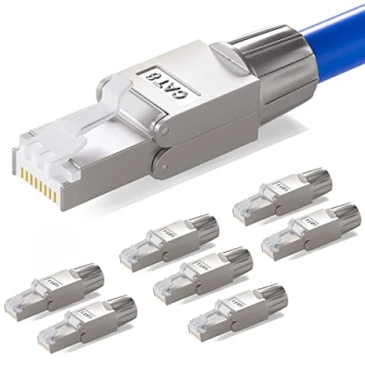 Bild av HB DIGITAL 8 x CAT 8.1 RJ45 nätverkskontakt för Ethernet LAN läggningskabel till skärklämma LSA verktygsfritt fältkonfektionerbara guldpläterade kontakter helskärmad STP Max. 40 Gbit/s 7 6a