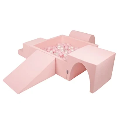 Bild av KiddyMoon Lekområde i skum med fyrkantig bollpool (300 bollar) för barn, rosa) ljusrosa/pärla/transparent