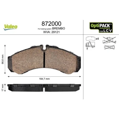 Bild av VALEO 872000 Jeu de plaquettes frein Essieu avant contact signal d&#039;usure exclu sans kit vis fixation, pour conditions d’usage difficiles