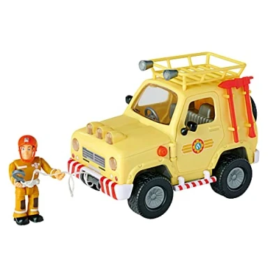 Bild av Simba 109252511 Brandman Sam 4 x terrängfordon med figur, brandbil 15 cm, ljus, dörrar att öppna, tillbehör, från 3 år [Exklusivt för Amazon], flerfärgad