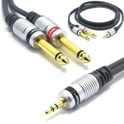 Bild av 3,5 mm till 6,35 x 2 kabel 1 m splitter Vitalco uttag 1/8 tum stereo dubbel 1/4 mono hane hankontakt guld OFC