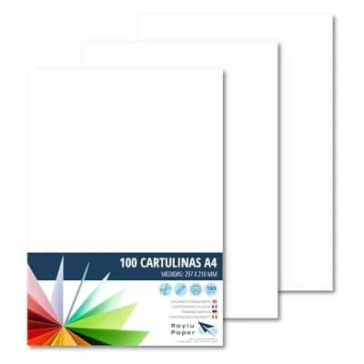 Bild av RAYLU PAPER färgade papper A4, 100 st. ark, 180 g/m², 210 x 297 mm, färgat för kontor och hantverk (vit)