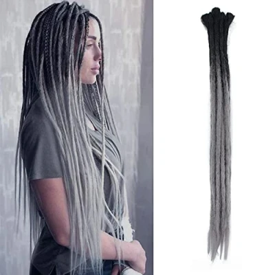 Bild av Dsoar 24&quot; Dreadlock 10 strängade syntetiska Dreads förlängningar handgjorda/paket Hook Hair (Ombre svart till grå)
