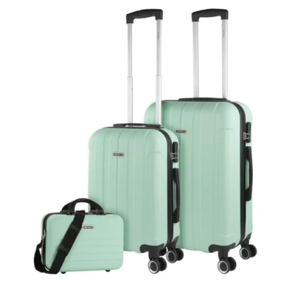 Bild av ITACA Set med 3 styva reseväskor 4 hjulvagn 55/64 cm + Skönhetsväska ABS. Resistent och lätt. Hantera hänglåshandtag. Liten medium stor stuga., Mynta
