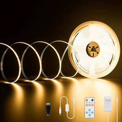 Bild av PAUTIX COB LED remsa Varmvit 2700K, 10M 4800LEDs 24V CRI93+ Dimbar Bright Light Strip Kit med 13Keys RF Dimmer och strömförsörjning lampor för sovrumskök Hem DIY projekt