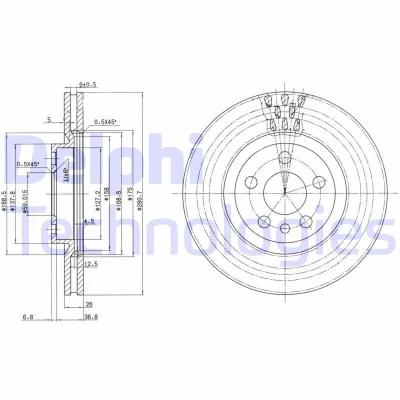 Bild av DELPHI BG2844 Disque de frein 281 26 5 ventilé huilé non traité sans roulement roue, bague ABS FIAT: Scudo I Break, Van, PEUGEOT: 806
