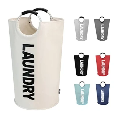 Bild av DOKEHOM 90L Stor Tvättkorg, Hopfällbar Tvättväska, Fristående Klädhamper, Tvättbehållare (Beige)