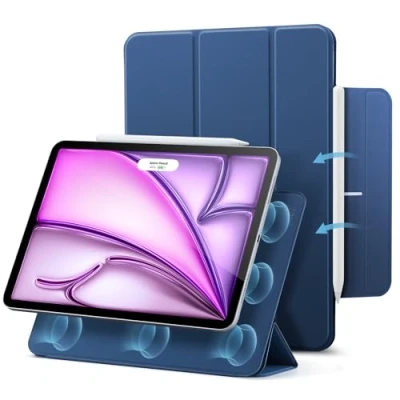 Bild av ESR fodral för iPad Air 13 tum M2 2024, Pro 12,9 (2022/2021/2020), magnetiskt med Trifold stativ, magnetisk anslutning, stöd USB C pennhållare, automatisk aktivering/standby, blå