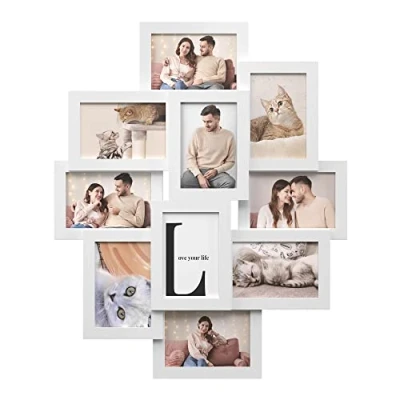 Bild av SONGMICS fotoramar med 10 platser, x 15 cm för varje bild, montering, vit MDF RPF20WT