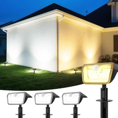 Bild av Linkind Sollampor 2 i 1 solstrålkastare utomhus med rörelsedetektor 3000K och 6500K, 60 LED lampor trädgård spotlight, IP67 vattentäta solgångslampor 8 m/120, 3 delar