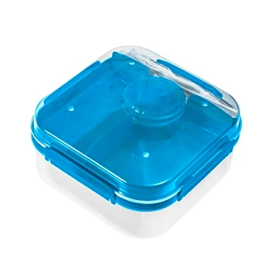 Bild av BranQ Home Essential praktisk matlåda 1,6 l LIDO med bestick (gaffel och kniv) en skruvförslutningsbehållare för sås eller nötter, BPA fri, perfekt sallader snacks, blå transparent