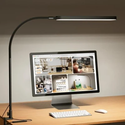 Bild av SKYLEO Skrivbordslampa 85cm Bordslampa Flexibel Svanhals 5 Färglägen X 11 Ljusstyrka 1300LM Timer och Minnesfunktion 12W Clip on Light Svart