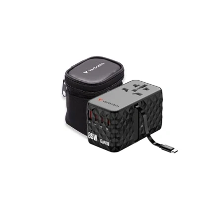 Bild av Verbatim Charge &#039;n&#039; Travel Strömadapter GaN III, universell 85 Watt 10 A Power Delivery 3.0 + PPS, QC 4.0, Strömmatning 3.1, 4.0+ 4 utdatakontakter (24 pin USB C, USB)