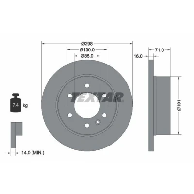 Bild av TEXTAR 93143300 Disque de frein 298 16 06/07 130 plein sans boulon fix roue, moyeu roue MERCEDES BENZ: Classe V, Sprinter 3.5 T Van