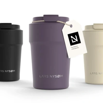 Bild av LARS NYSØM Thermo Kaffeebecher to go 380ml er Travel Mug 0,38 Liter med isolering Utsläppssäker rostfri termosmugg för kaffe och te på språng Teebägare (Deep Purple, 380ml)