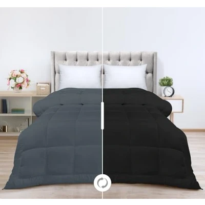 Bild av Utopia Bedding All Season Down Alternative Quilted King/Cal King täcke med hörnflikar maskintvättbar sängtäcke svart/grå