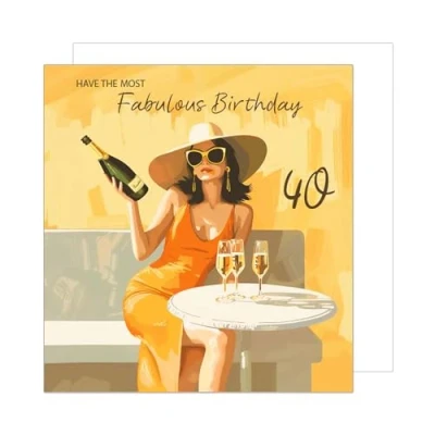 Bild av Edition Seidel Premium fyrkantigt gratulationskort till 40 årsdagen Födelsedag med kuvert. Födelsedagskort Fabulous Birthday billet kort för fru flickvän kollega champagnestil (GQ391 SW025)