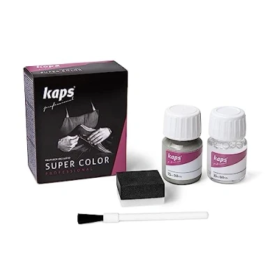 Bild av Kaps Dye Super Color + Preparera (25 ml vardera), Professionell läderfärg För Naturläder, Konstläder och Tyg, näring Reparation av Läderskor i Olika Färger (402 Antikt Silver)