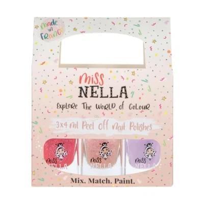 Bild av Miss Nella GOOD VIBES ABRACADABRA (rosa), SUGAR HUGS (rosa) &amp; BUTTERFLY WINGS (lila), Vattenbaserat glitternagellack som är lätt att ta bort.