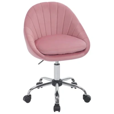 Bild av WOLTU Kontorsstol för hem, sminkstol, ergonomisk svängbar stol, höjdjusterbar skrivbordsstol med hjul, sovrum, arbetsrum, sammet, rosa, BS167rs