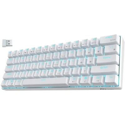 Bild av RK ROYAL KLUDGE RK61 60% trådbundet/bluetooth/2,4 GHz trådlöst mekaniskt speltangentbord, röd strömbrytare, blått bakgrundsbelyst, typ C, 61 tangenter, fulla programmerbar, US layout