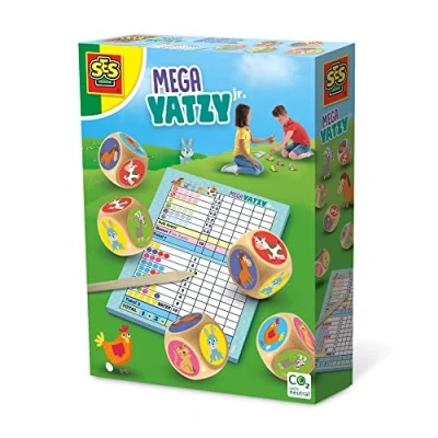 Bild av SES Creative 02294 Mega Yatzy Junior edition med bilder, Easy scoring system, extra stor trätärning, familjespel, ålder 4+