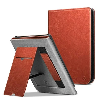 Bild av FINTIE Pocketbook Touch HD 3/Touch Lux 4/Touch 5/Basic 2/Color (2020), skyddsfodral med krycka, kortplats och handrem, automatisk standby/väckarklocka, brun