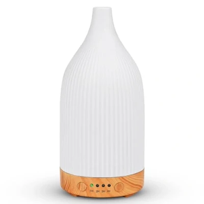 Bild av Dreamhigh® aroma diffuser keramik 100 ml, vit ultraljud för eteriska oljor med 7 färgade LED ljus, luftfuktare elektrisk doftlampa, timer, automatisk avstängning