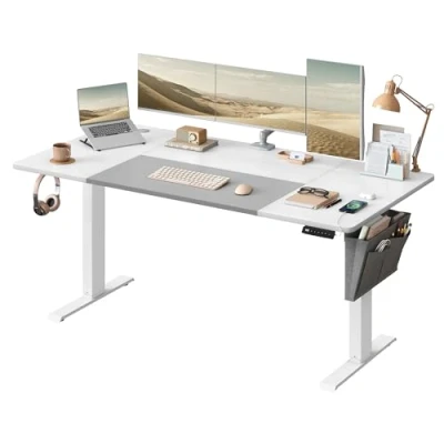 Bild av SONGMICS Elektriskt skrivbord höj och sänkbart, 70 x 160 (72 120) cm, steglöst justerbart, skarvad topp, minnesfunktion med 4 höjder, grundläggande vitduva grå LSD026W02