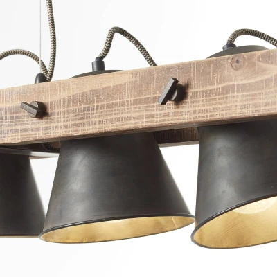 Bild av BRILLIANT lampa Ploglampa 5 lågor svart stål/trä 5x A60, E27, 10W, gf normala lampor n, Ent, Svängbara huvuden Kabeln kan förkortas