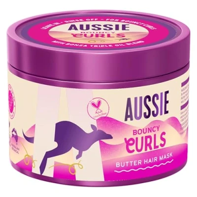 Bild av Aussie Bouncy Curls lockigt hår Mask 500 ml för djuputredning, näring och återfuktning av vågigt hår, med jojobaoljor, kokosnöt makadamiaolja, vegansk formel grymhetsfri